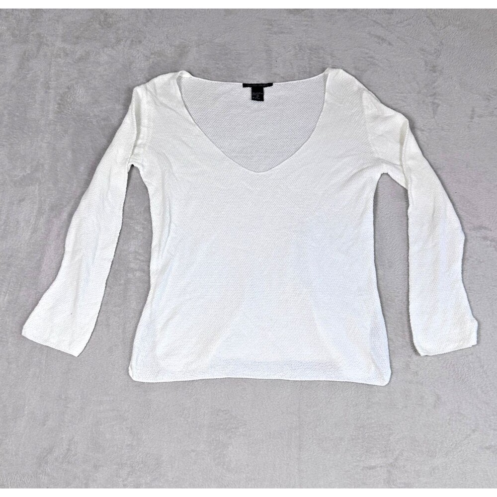 Boston Proper Sweater Women's White XS Long Sleeve Lightweight V-Neck